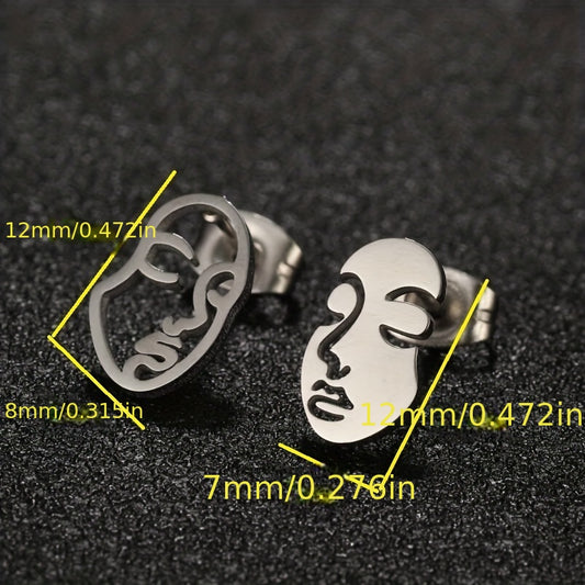 1 Par de Aretes de Cara Hueca | Aretes Divertidos y Artísticos de Acero Inoxidable | Joyería Moderna