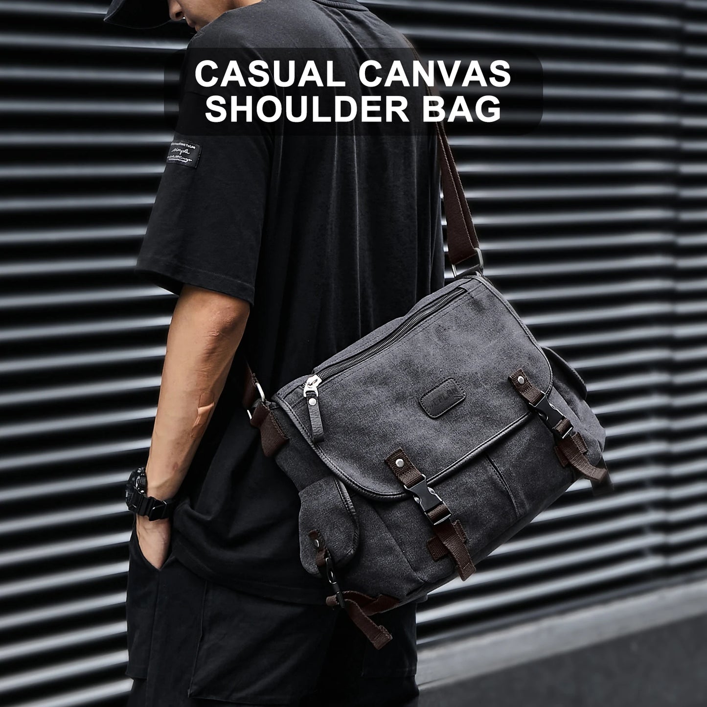 Bolso Mensajero Retro para Hombre, Bandolera de Lona Resistente al Agua, Maletín Casual para Portátil (13 pulgadas)