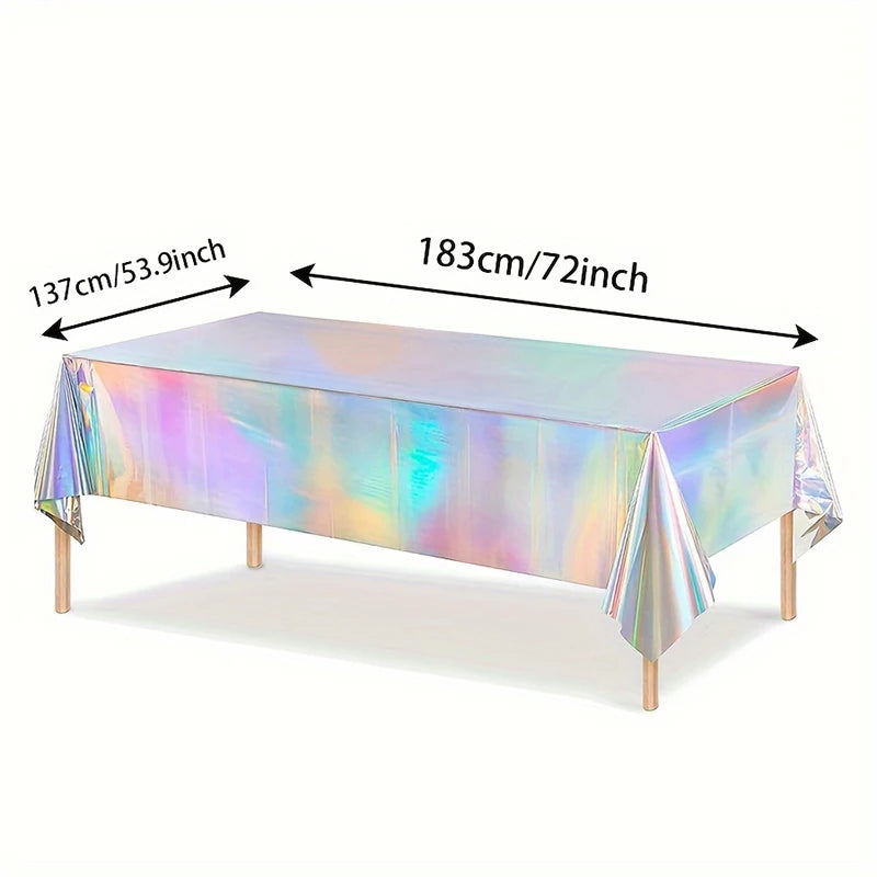 1pc, Laser Rainbow Theme Party Tablecloth, Disposable Tablecloth Decoration Supplies, Birthday Supplies