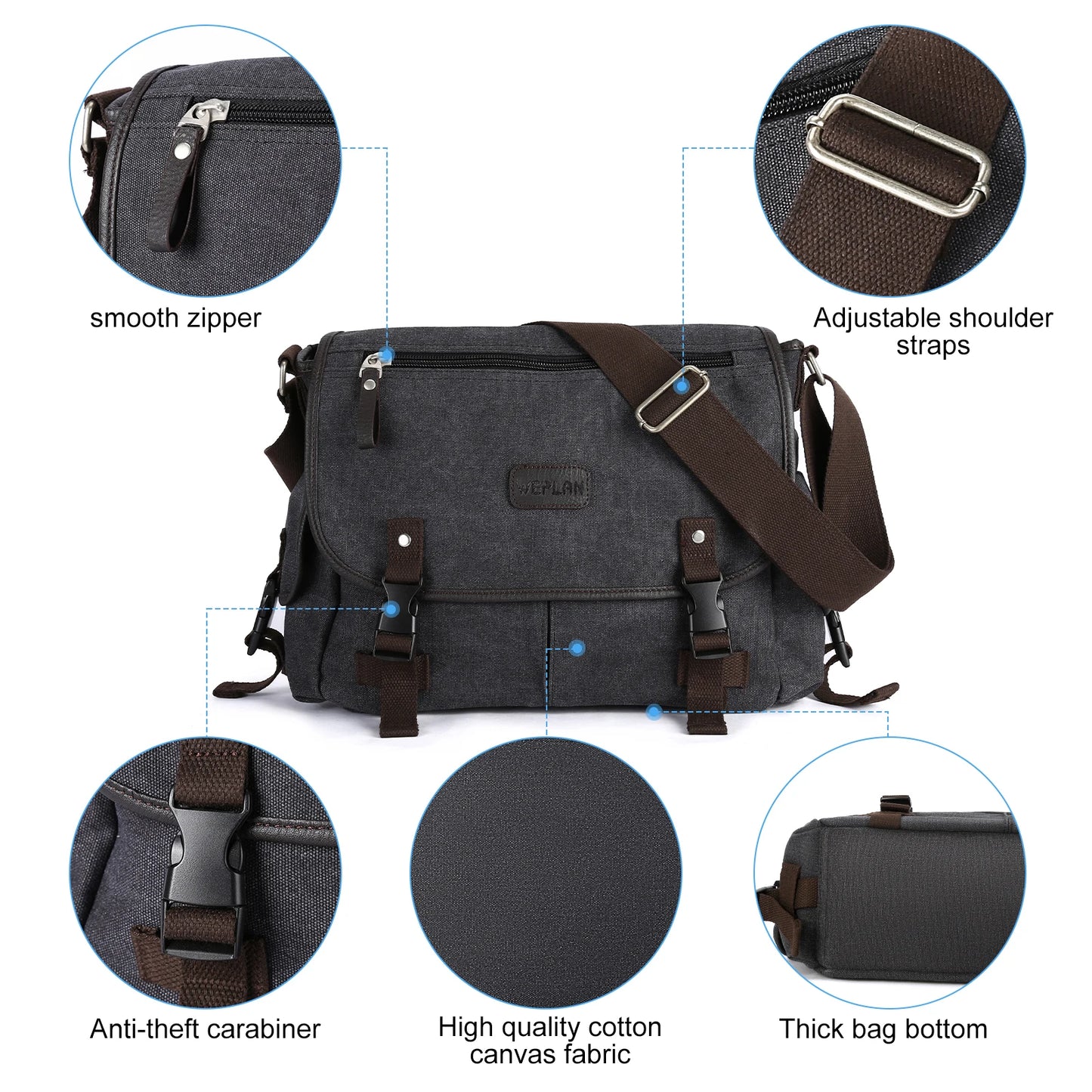 Bolso Mensajero Retro para Hombre, Bandolera de Lona Resistente al Agua, Maletín Casual para Portátil (13 pulgadas)