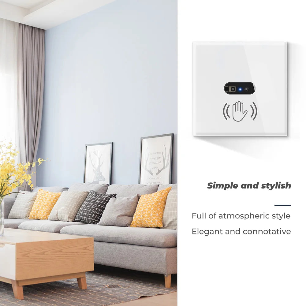 SMATRUL Interruptor de Luz Inteligente de Pared con Sensor Infrarrojo, Sin Necesidad de Tocar, 220V/110V, Panel de Vidrio, EU/UK