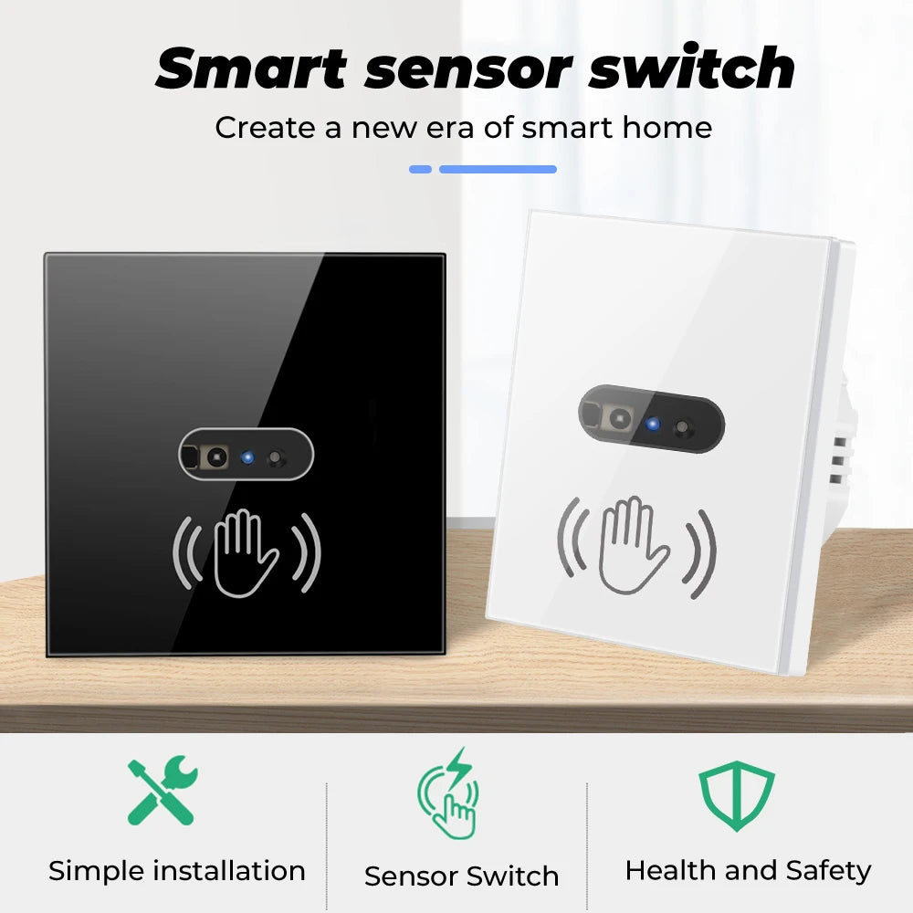SMATRUL Interruptor de Luz Inteligente de Pared con Sensor Infrarrojo, Sin Necesidad de Tocar, 220V/110V, Panel de Vidrio, EU/UK