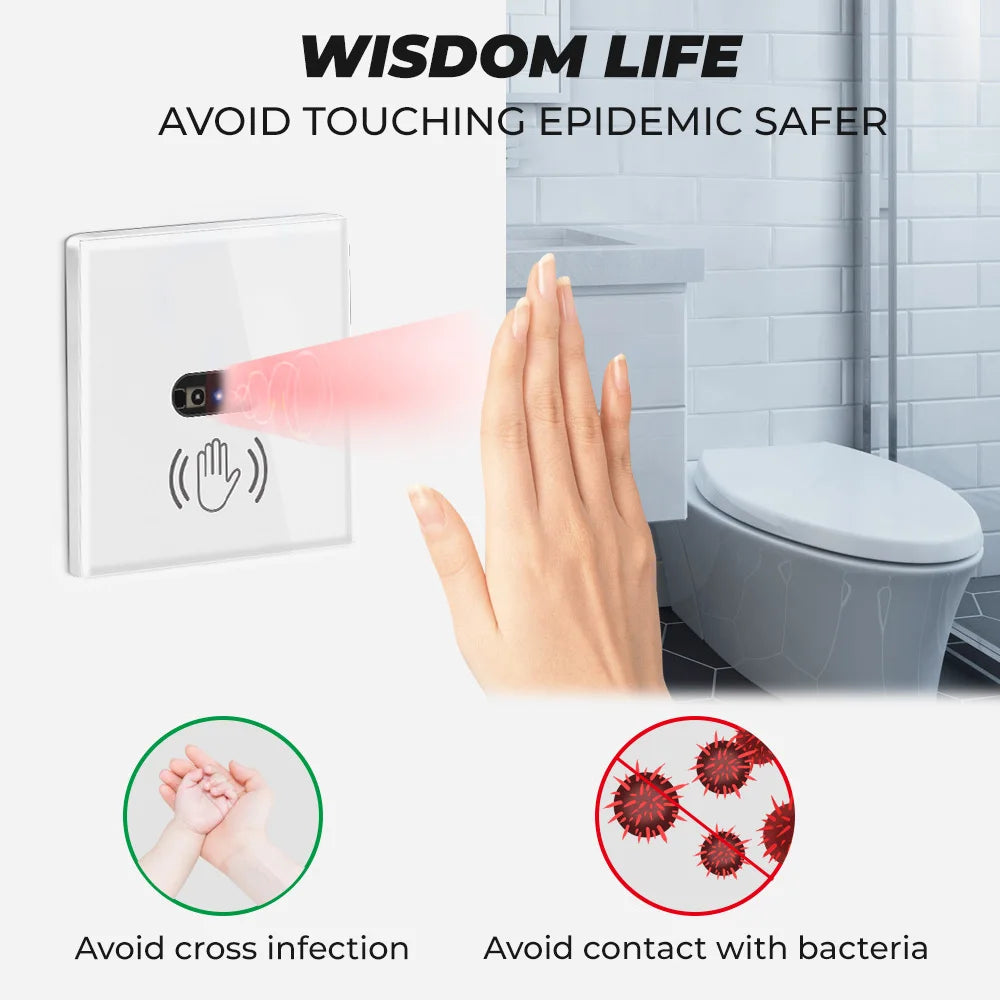 SMATRUL Interruptor de Luz Inteligente de Pared con Sensor Infrarrojo, Sin Necesidad de Tocar, 220V/110V, Panel de Vidrio, EU/UK