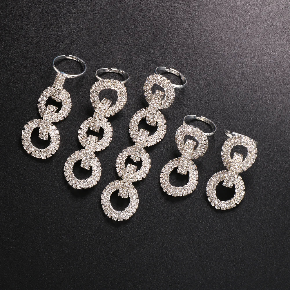 Juego de Anillos con Borlas de Cristal para Mujer | Joyería Ajustable con Diamantes de Imitación | Accesorios para Decoración de Uñas - 5 Piezas