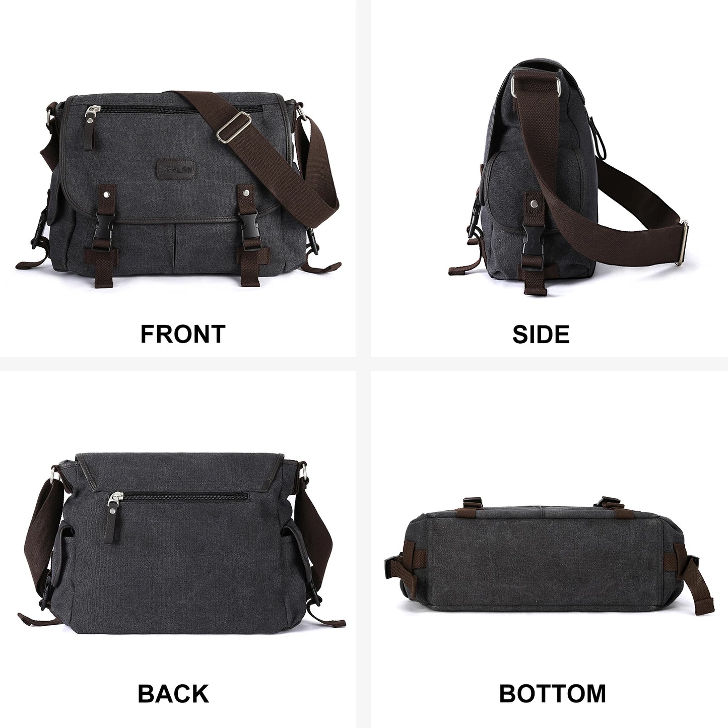 Bolso Mensajero Retro para Hombre, Bandolera de Lona Resistente al Agua, Maletín Casual para Portátil (13 pulgadas)