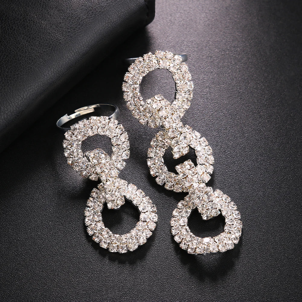Juego de Anillos con Borlas de Cristal para Mujer | Joyería Ajustable con Diamantes de Imitación | Accesorios para Decoración de Uñas - 5 Piezas