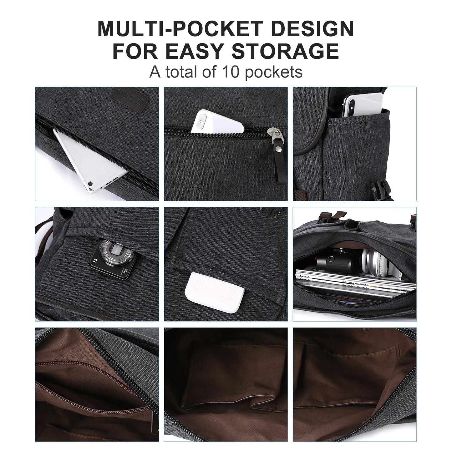 Bolso Mensajero Retro para Hombre, Bandolera de Lona Resistente al Agua, Maletín Casual para Portátil (13 pulgadas)
