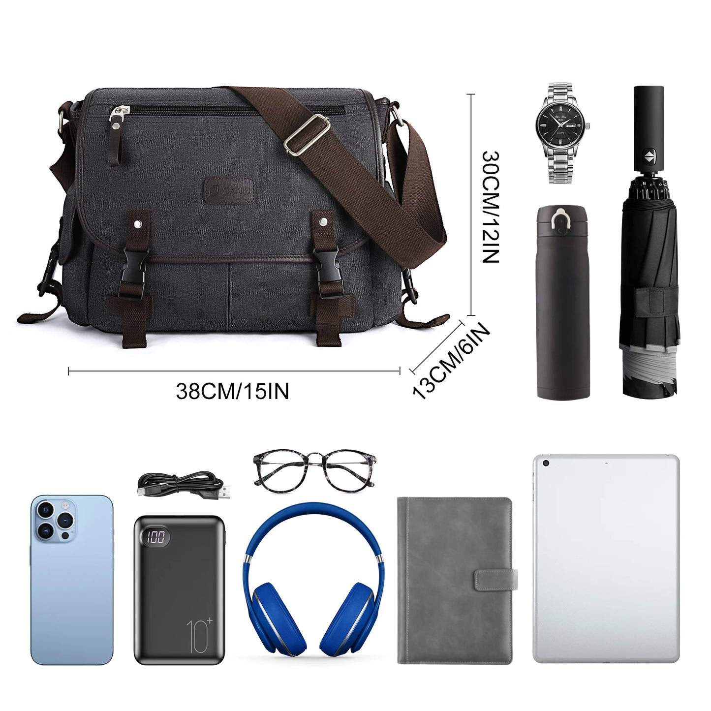 Bolso Mensajero Retro para Hombre, Bandolera de Lona Resistente al Agua, Maletín Casual para Portátil (13 pulgadas)