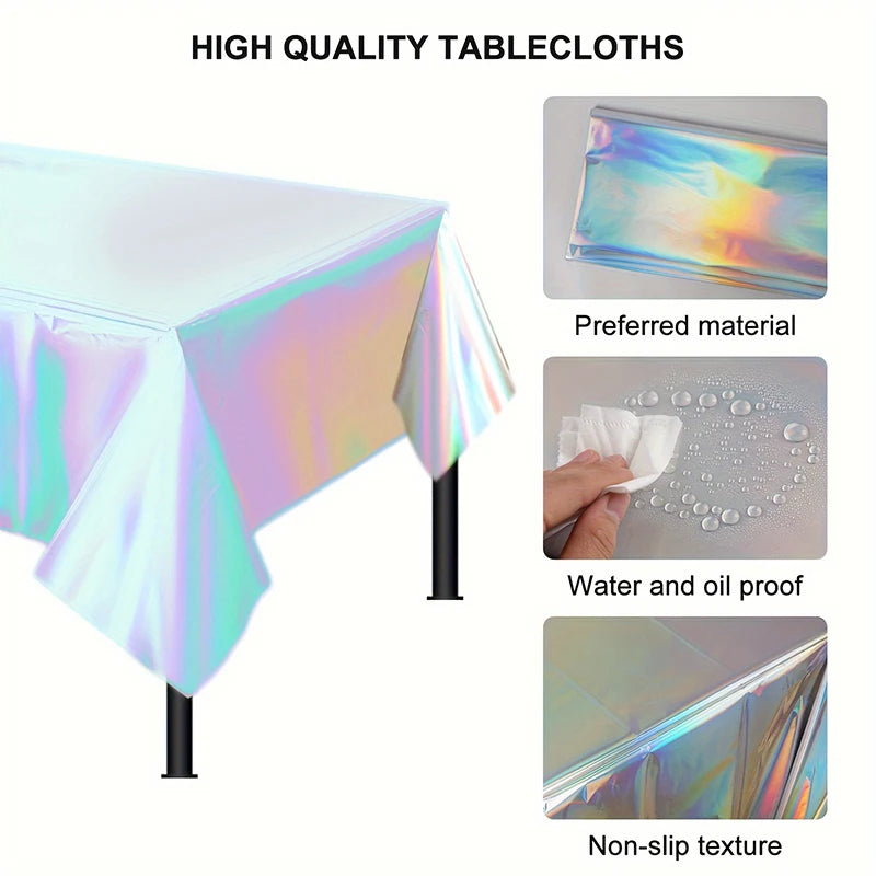 1pc, Laser Rainbow Theme Party Tablecloth, Disposable Tablecloth Decoration Supplies, Birthday Supplies