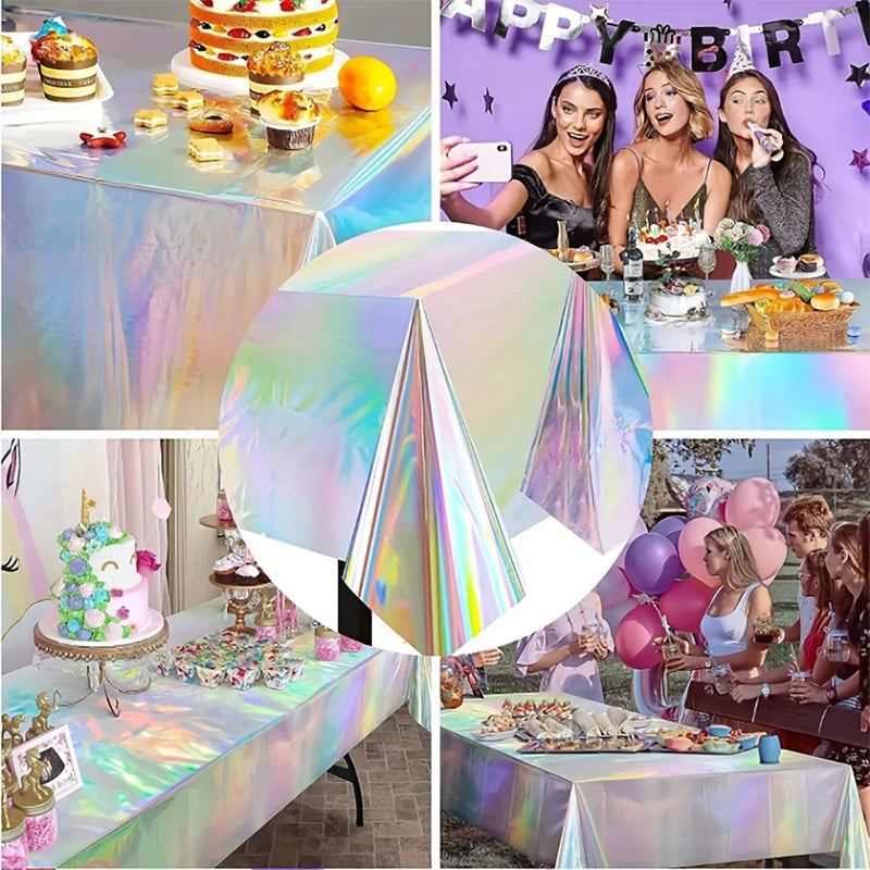 1pc, Laser Rainbow Theme Party Tablecloth, Disposable Tablecloth Decoration Supplies, Birthday Supplies