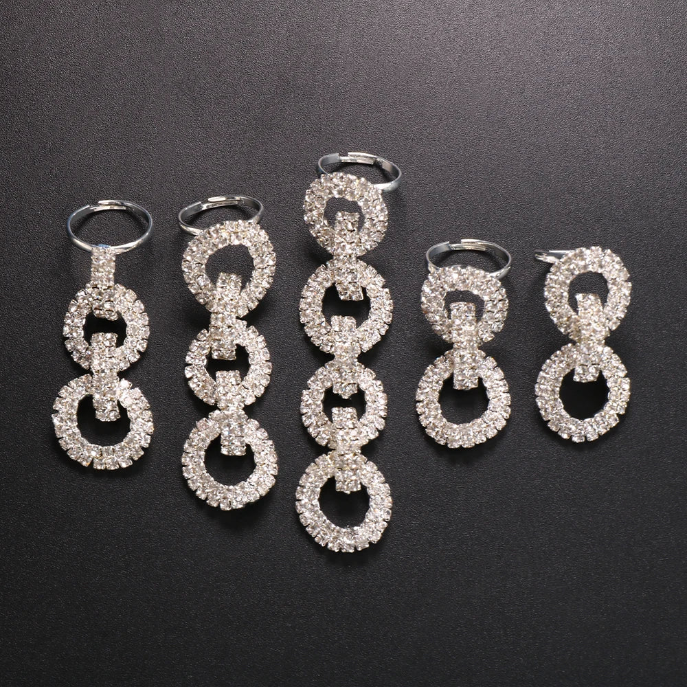 Juego de Anillos con Borlas de Cristal para Mujer | Joyería Ajustable con Diamantes de Imitación | Accesorios para Decoración de Uñas - 5 Piezas