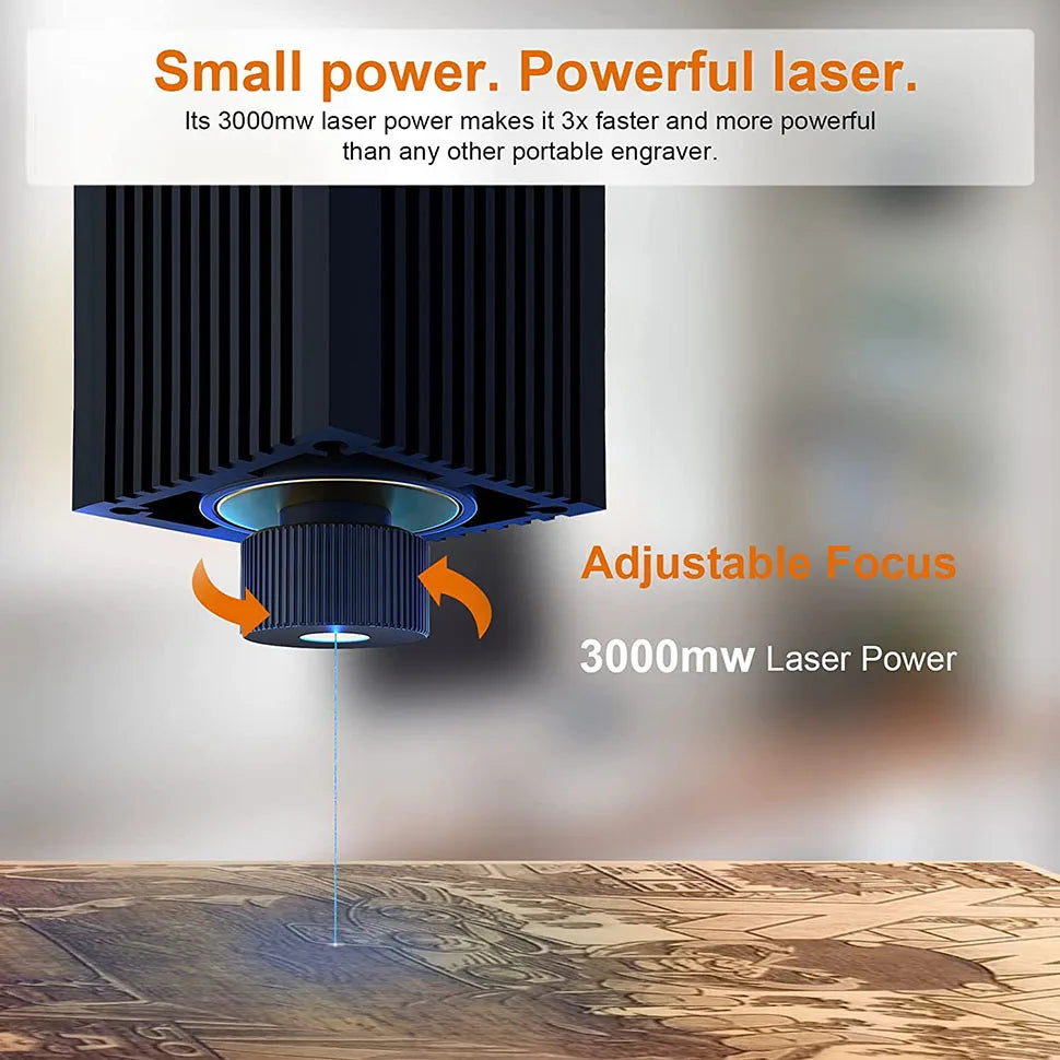 Grabador Láser Portátil 3000mW con Bluetooth, Impresora de Marcado para Madera, Plástico y Más