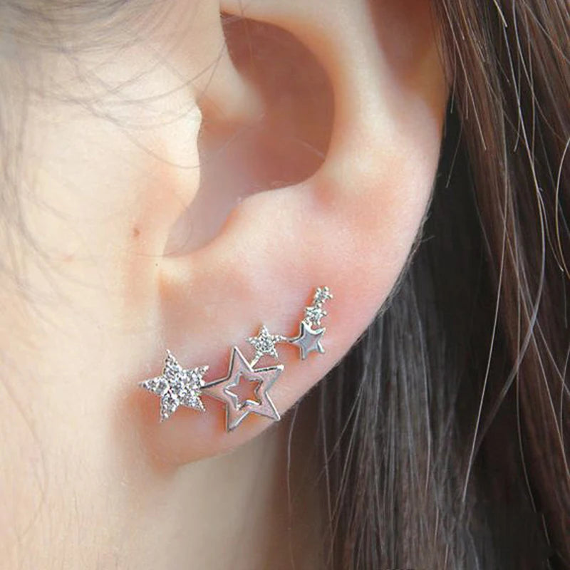 Nuevos pendientes de perlas de imitación para mujer, aretes geométricos de cristal de circón, estrellas, pendientes para niñas, joyería para Banquete de fiesta de cumpleaños
