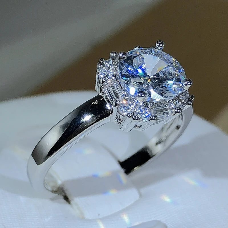 Anillos de Boda de Cuatro Garras en Plata 925: Cuadrado AAAAA con Circón Blanco