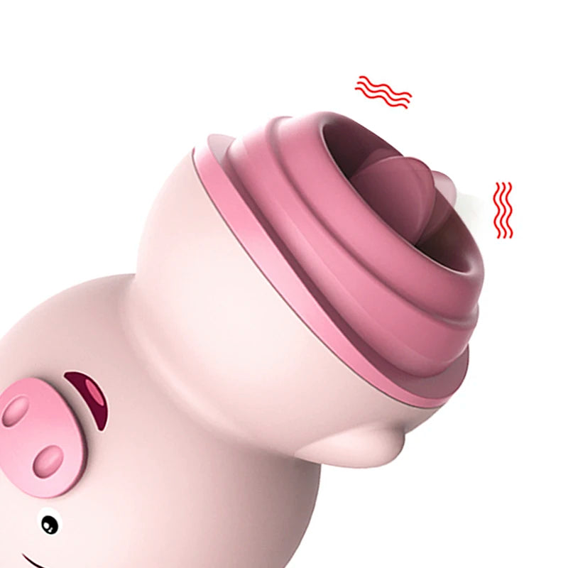 Succionador de Clítoris y Vibrador Lindo Cerdo Rosa, 6 Modos de Lametones Anales y Masaje, Juguete Erótico para Mujeres, USB Recargable