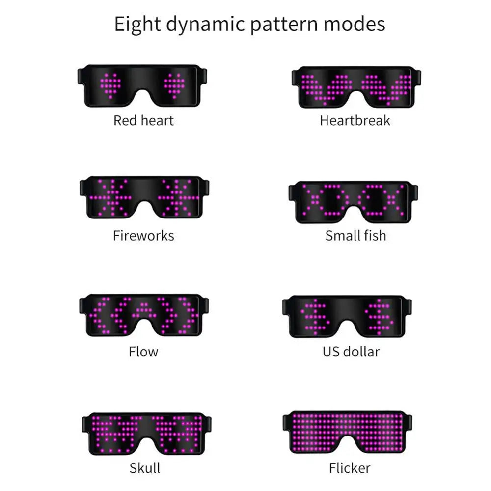 Gafas de Fiesta LED con Control por App y Bluetooth Personalizables Idiomas USB Recargables Luminiscentes para Conciertos, Navidad y Cumpleaños