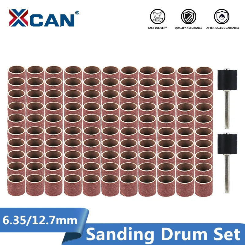 Set de Tambores de Lijado XCAN #80#100#120 con Mandril de Lijado de 6.35mm y 12.7mm para Herramientas Rotativas Dremel - Bandas Abrasivas