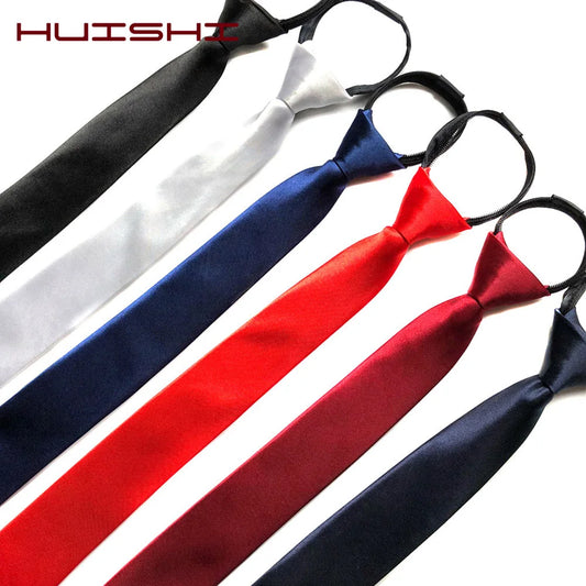 HUISHI-Corbata de Cremallera Preatada para Hombre | Corbatas Ajustadas con Cremallera, Color Rojo, Negro, Azul, Sólido, Delgado, Estrecho, Fiesta de Entretenimiento