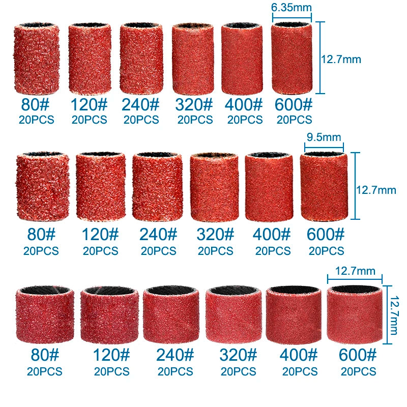 Kit de 384 Bandas de Lijado XCAN con Papel de Lija (80-600 Grit) y Tambores de Lijado para Herramientas Rotativas Dremel