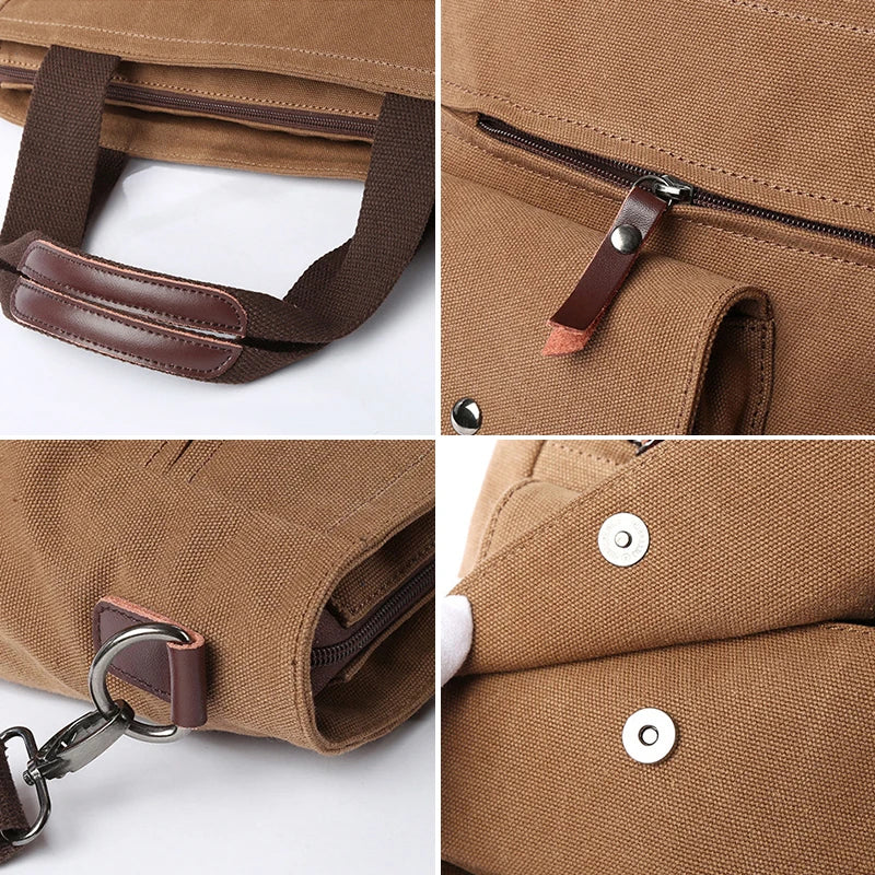 Men's Handbags Briefcase Canvas Shoulder Bag Man for Documents Large Capacity Tote Laptop Bag Crossbody Travel Bags Vintage K004