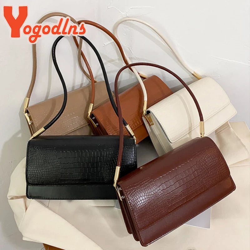 Yogodlns Invierno Bolso de Hombro con Patrón de Cocodrilo: Elegante Bolso Vintage con Solapa