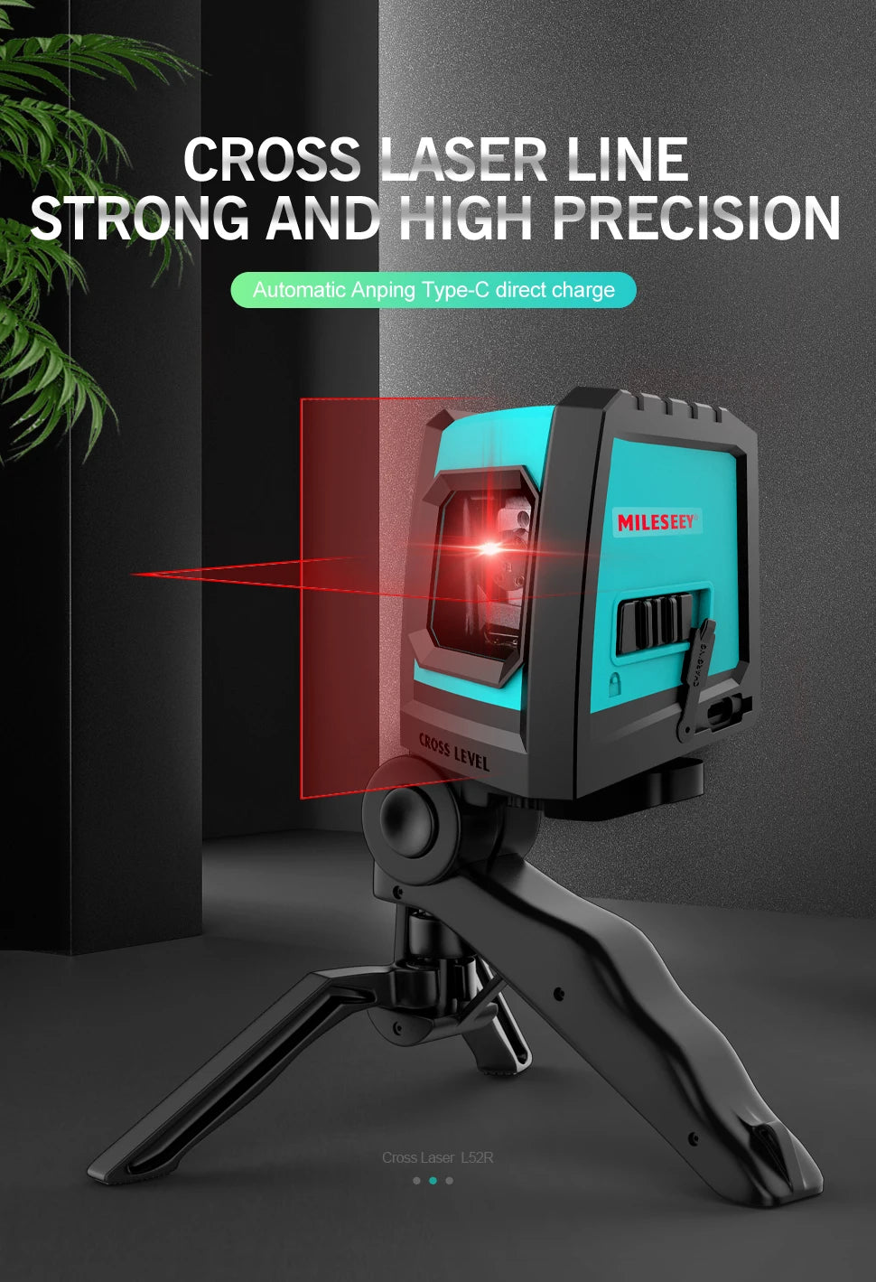 Nivel Láser 3D L52R L62, Herramienta de Nivelación 2 Líneas con Batería y Trípode, Autonivelante Horizontal y Vertical