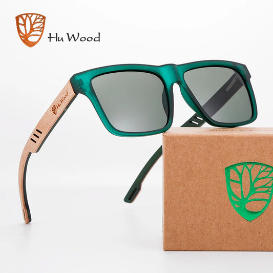 HU WOOD - Gafas de Sol Cuadradas para Hombre | Lentes Polarizadas con Protección UV400 | Moda, Espejo, Deporte y Conducción