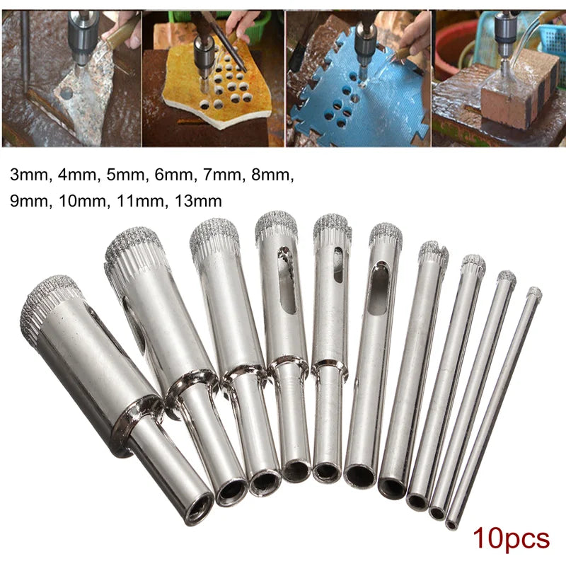XNEMON Juego de 10 Brocas de Diamante para Taladro, 3mm-13mm, para Azulejos, Cerámica, Porcelana, Vidrio y Mármol