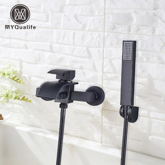 Grifo de Baño Negro Mate MYQualife con 2 Funciones, Montaje en Pared para Ducha y Bañera con Control de Agua Caliente y Fría