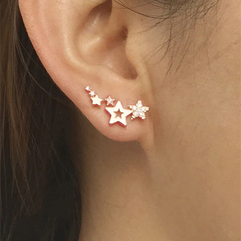 Nuevos pendientes de perlas de imitación para mujer, aretes geométricos de cristal de circón, estrellas, pendientes para niñas, joyería para Banquete de fiesta de cumpleaños