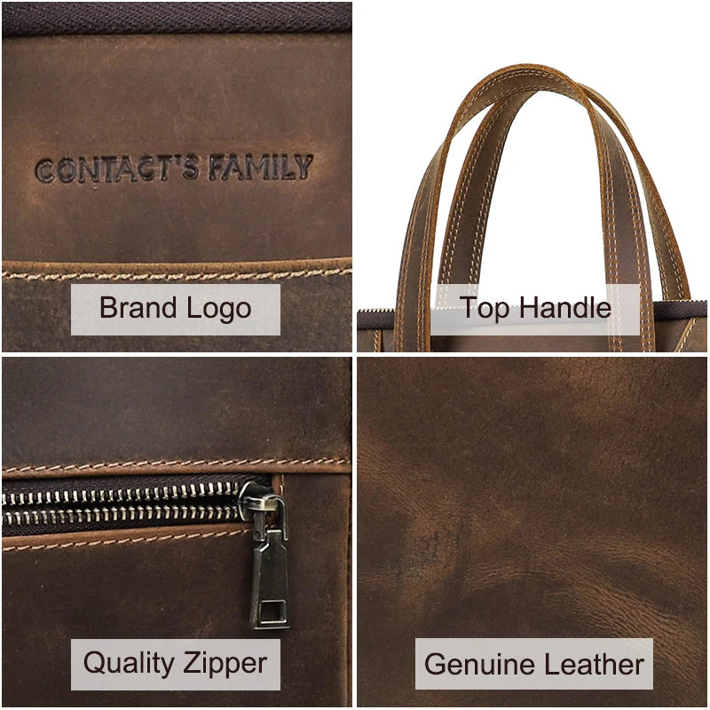 Bolsos de Mano de Cuero Crazy Horse para Hombre - Maletín de Negocios y Viaje para Laptop de 16" | Diseño Exclusivo