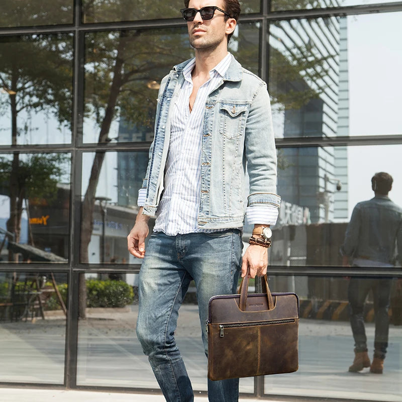 Bolsos de Mano de Cuero Crazy Horse para Hombre - Maletín de Negocios y Viaje para Laptop de 16" | Diseño Exclusivo