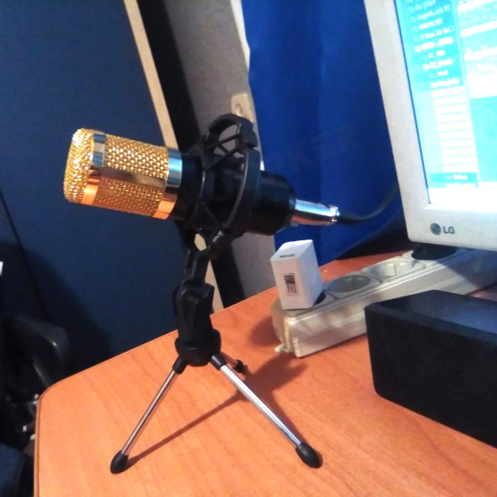 Kit de Micrófono Profesional de Condensador Woopker BM 800 con Soporte Amortiguador y Trípode - Grabación de Estudio y Radiodifusión