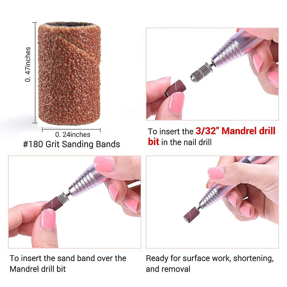 50/100 Uds. Brocas para uñas, bandas de lijado para lima de uñas, juego de banda lijadora para uñas acrílicas, herramienta de pedicura para quitar Gel