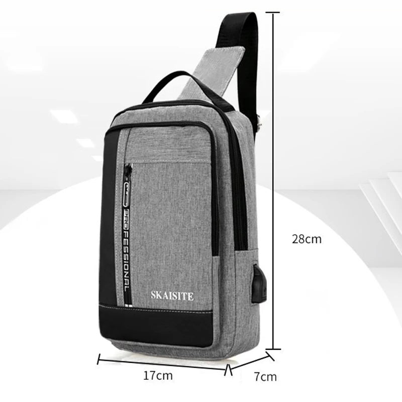 Bolso de Pecho Casual Oxford para Hombre con Puerto de Carga USB - Bandolera Outdoor, Bolso Cruzado y Bandolera para Hombres