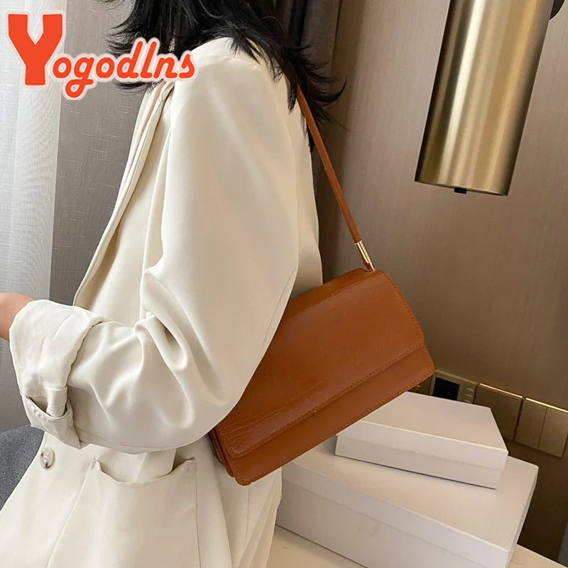 Yogodlns Invierno Bolso de Hombro con Patrón de Cocodrilo: Elegante Bolso Vintage con Solapa
