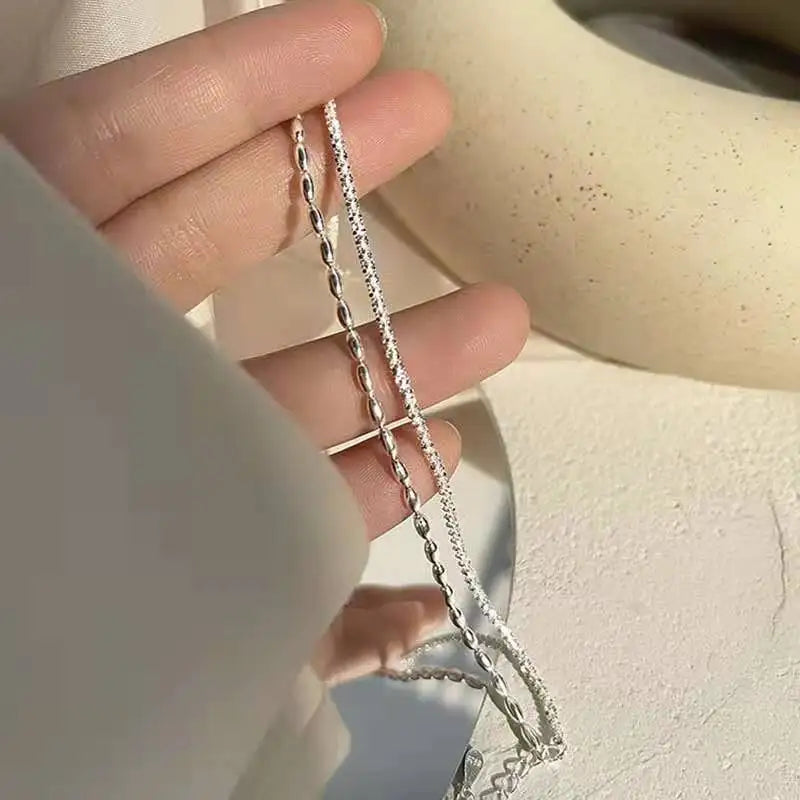 Pulsera de Plata de Ley 925 para Mujer, Brazalete de Doble Capa, Exquisito y Moderno