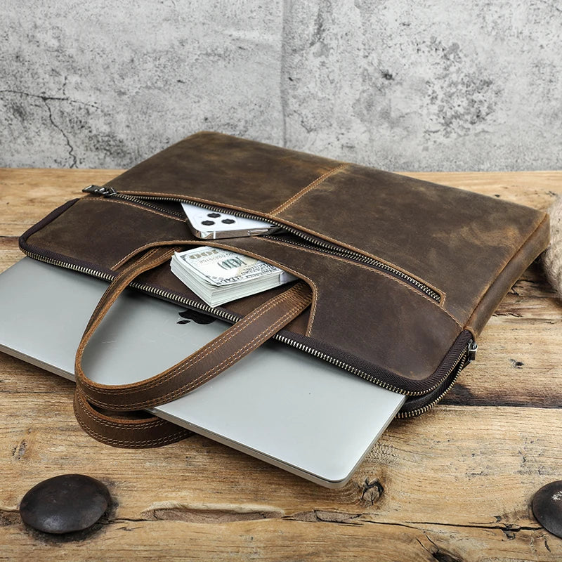 Bolsos de Mano de Cuero Crazy Horse para Hombre - Maletín de Negocios y Viaje para Laptop de 16" | Diseño Exclusivo