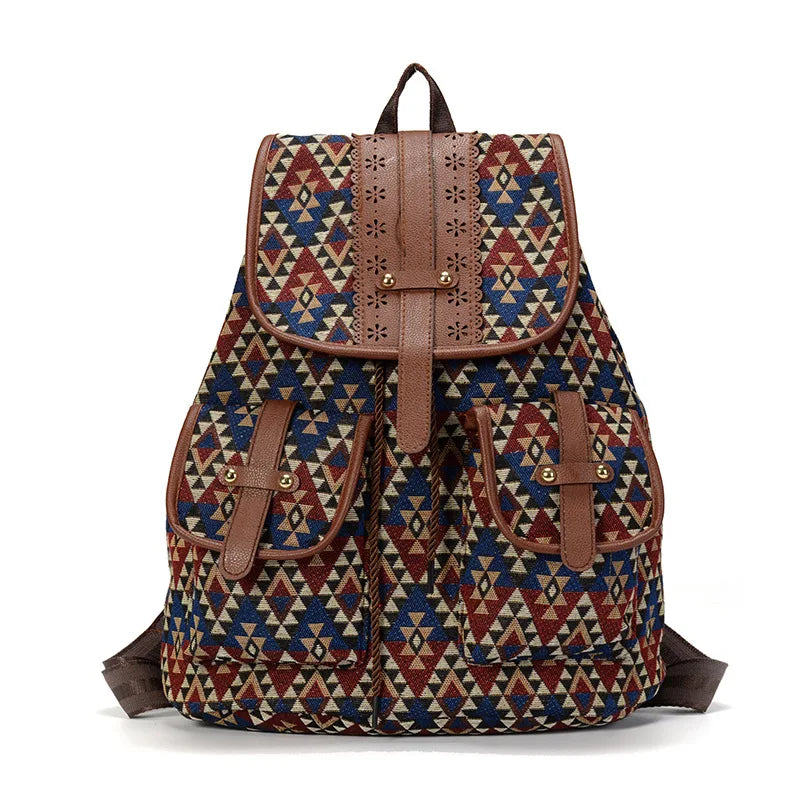 Women Foral Printing Backpack National Printed Canvas School Bags For Teenagers Girls Large Shoulder Bag Weekend Travel Rucksack