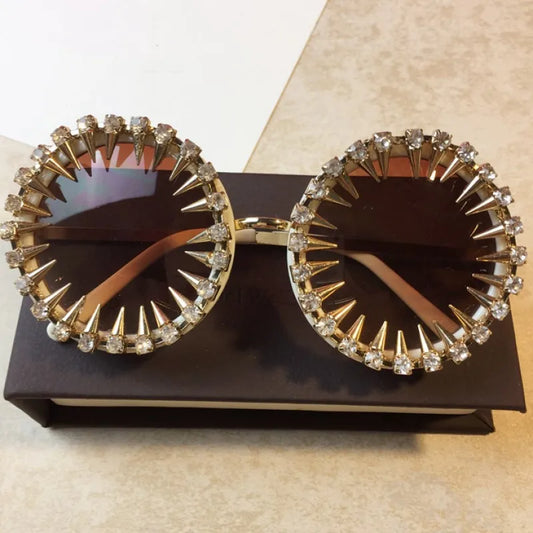 Gafas de Sol Redondas Estilo Punk para Mujer | Retro con Lentes de Metal y Diamante UV400