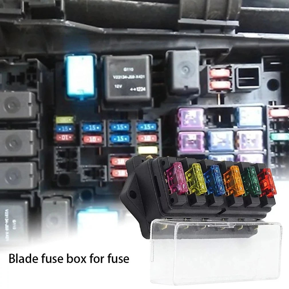 Caja de Fusibles de 6 Vías ATO - Soporte de Fusible DC 12V/24V con Cubierta Plástica y 6 Fusibles de 3A a 30A para Auto