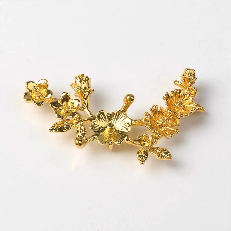 Conectores de rama de flor chapados en oro/plata KC para fabricación de joyas, aleación de metal, accesorios de bricolaje, 38x38mm, 10 piezas