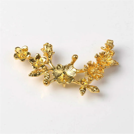 Conectores de rama de flor chapados en oro/plata KC para fabricación de joyas, aleación de metal, accesorios de bricolaje, 38x38mm, 10 piezas