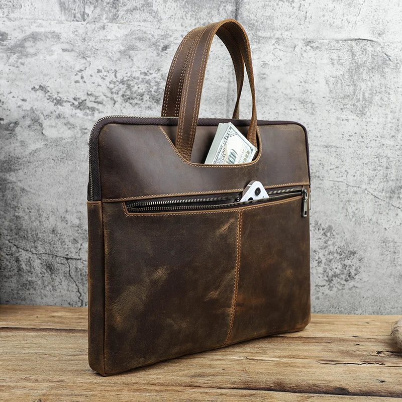 Bolsos de Mano de Cuero Crazy Horse para Hombre - Maletín de Negocios y Viaje para Laptop de 16" | Diseño Exclusivo