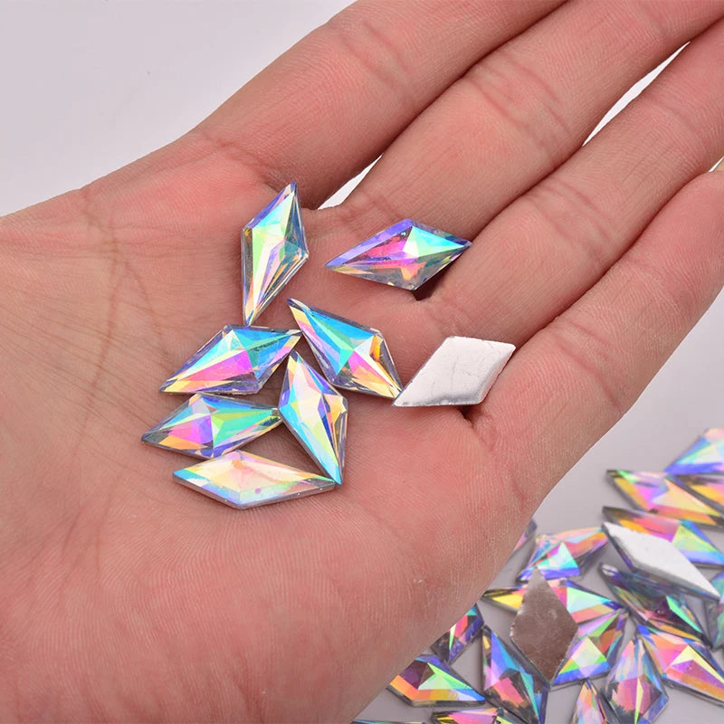 Piedras de diamantes de imitación de resina, no cosidas, 10x22mm, 40 unidades, cristales AB rombo, para manualidades y decoración de vestidos