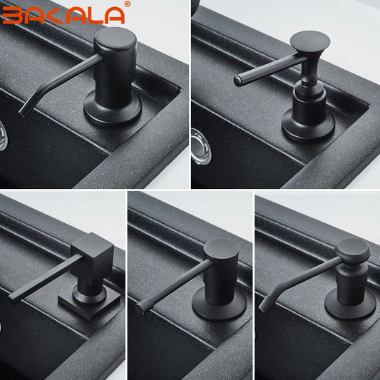 Dispensador de Jabón Líquido de Acero Inoxidable Negro para Fregadero de Cocina | Dispensador de Jabón de Mano con Botella de Plástico ABS