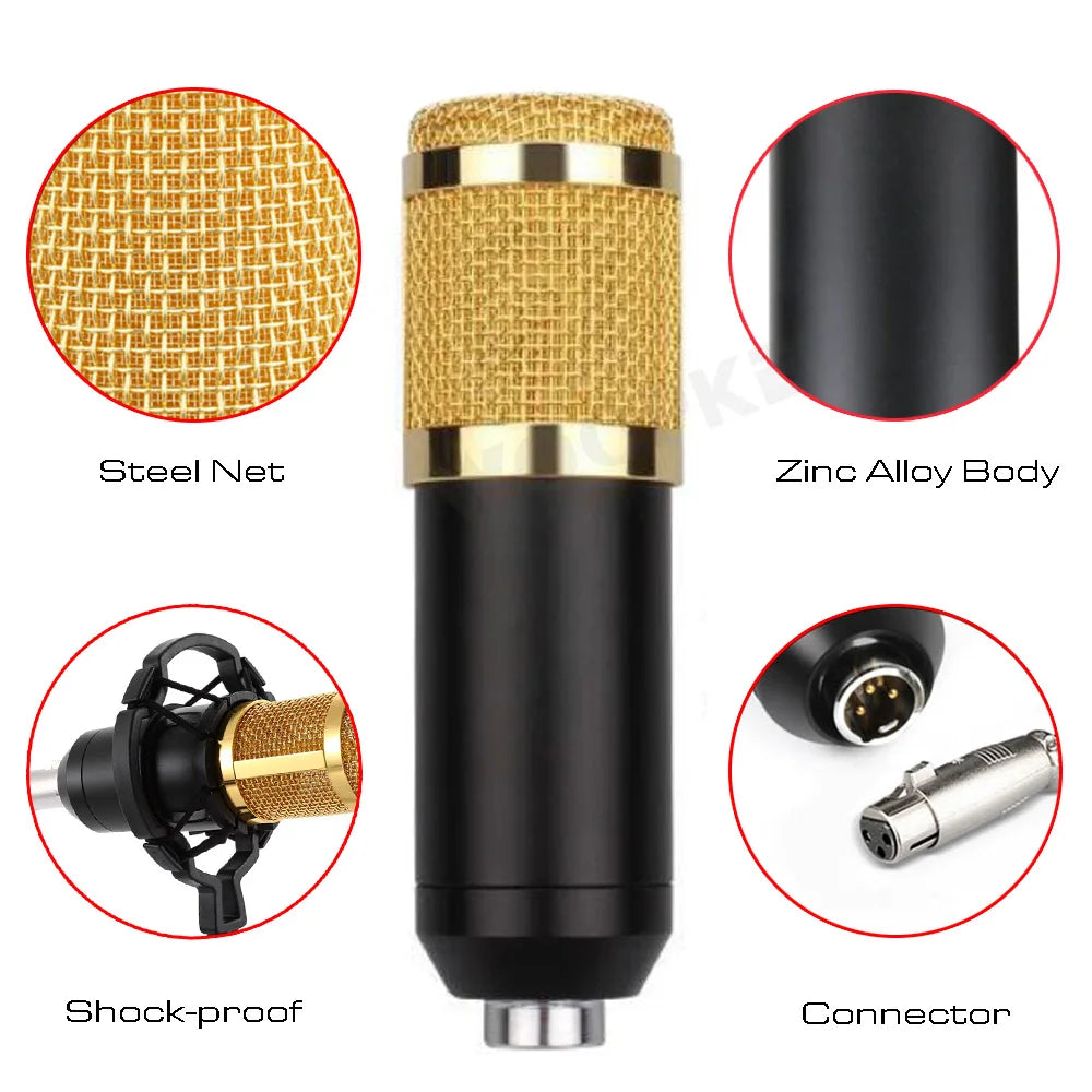 Kit de Micrófono Profesional de Condensador Woopker BM 800 con Soporte Amortiguador y Trípode - Grabación de Estudio y Radiodifusión