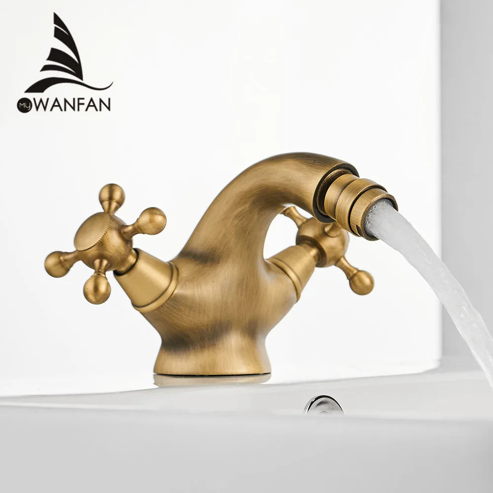 Grifo de Bidet Antiguo G1/2 | Grifo de Baño con Dos Manijas Cerámicas | Mezclador de Agua de Cobre Montado en Superficie 7313