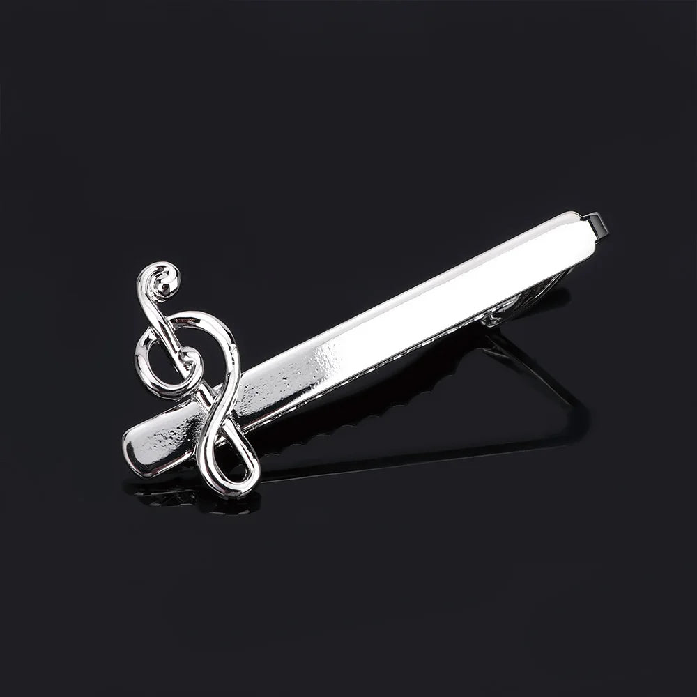 Clip de Corbata de Moda para Hombres - Clip Musical de Nota y Piano - Accesorios de Negocios en Plata