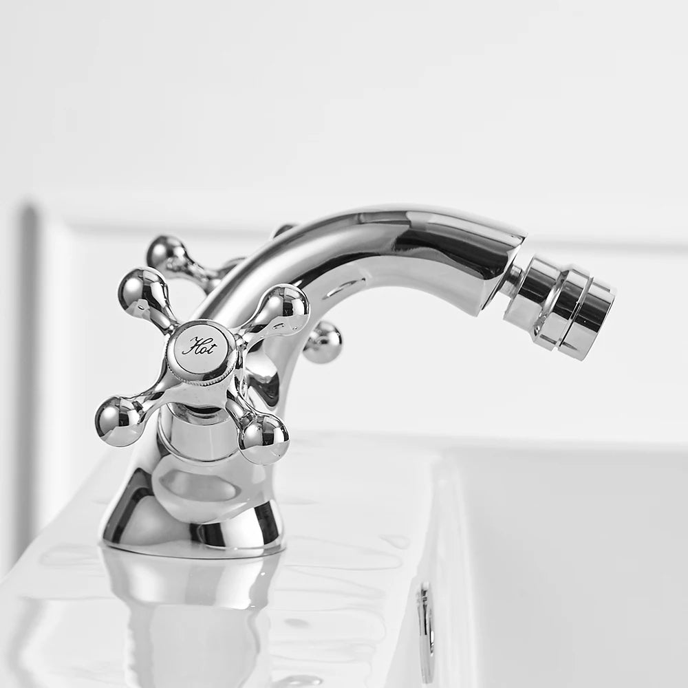 Grifo de Bidet Antiguo G1/2 | Grifo de Baño con Dos Manijas Cerámicas | Mezclador de Agua de Cobre Montado en Superficie 7313